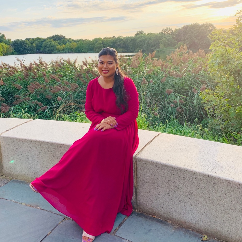 Fushia Pink Long Sleeves Maxi Dress